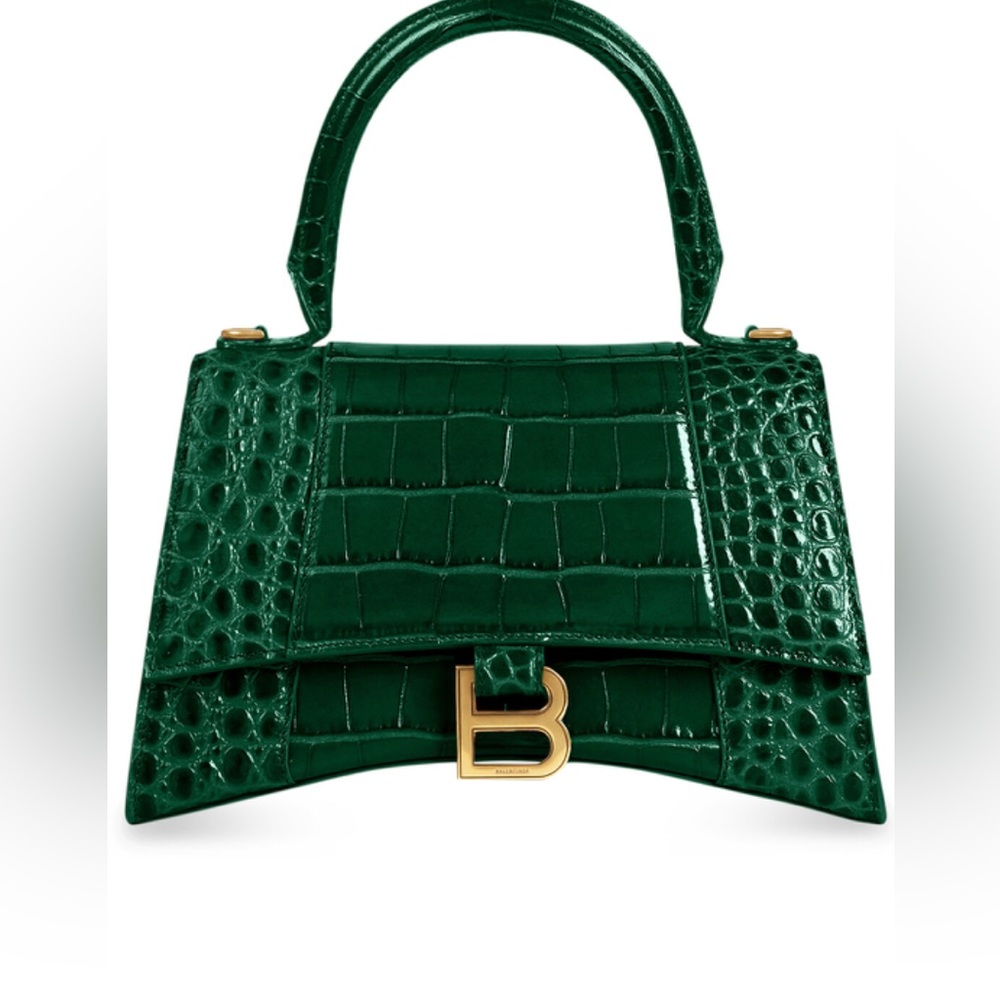 Balenciaga hourglass small handbag crocodile embossed in Forest Green